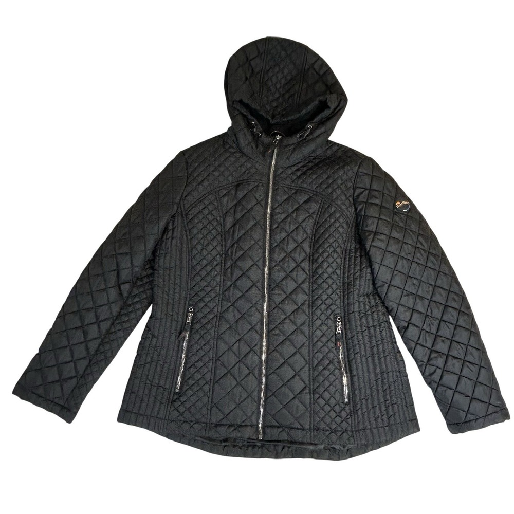 HFX Jacket Women's Black‎ Hooded Quilted Jacket Size XL Lightweight Zip Pockets